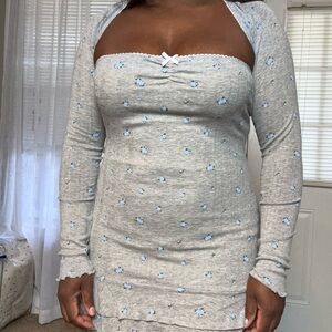 Forever 21 strapless mini Dress with Blue Floral Accents and matching bolero